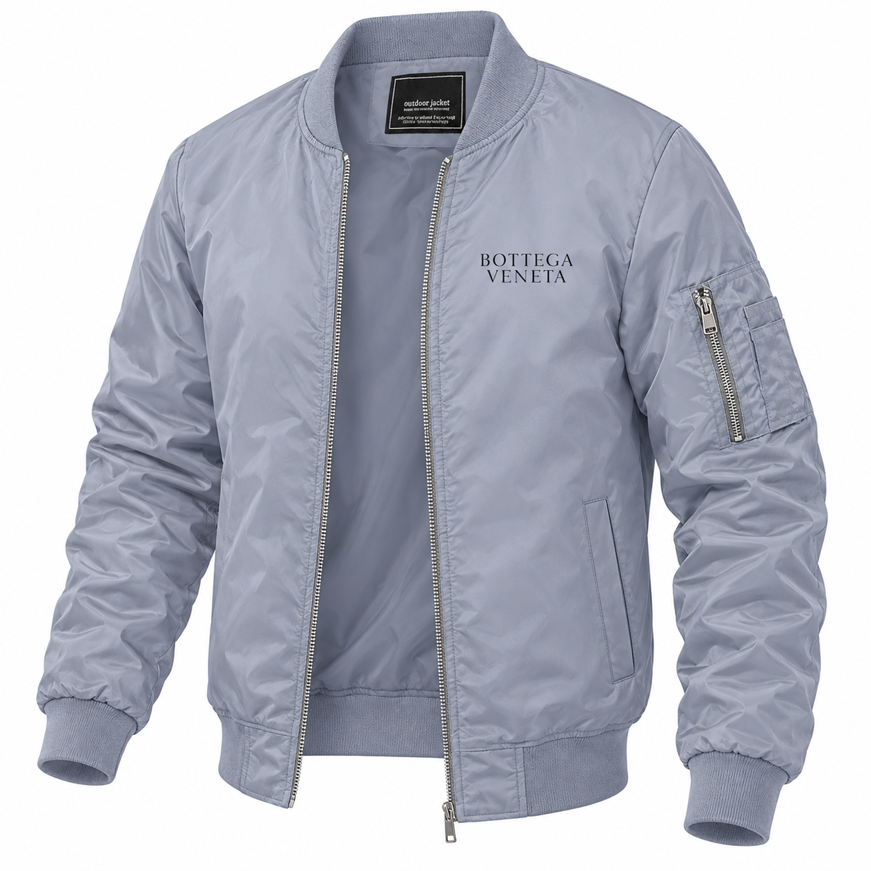 Men's Bottega Veneta Lightweight Bomber Jacket Windbreaker Softshell Varsity Jacket Coat | Color: Grey | View 5