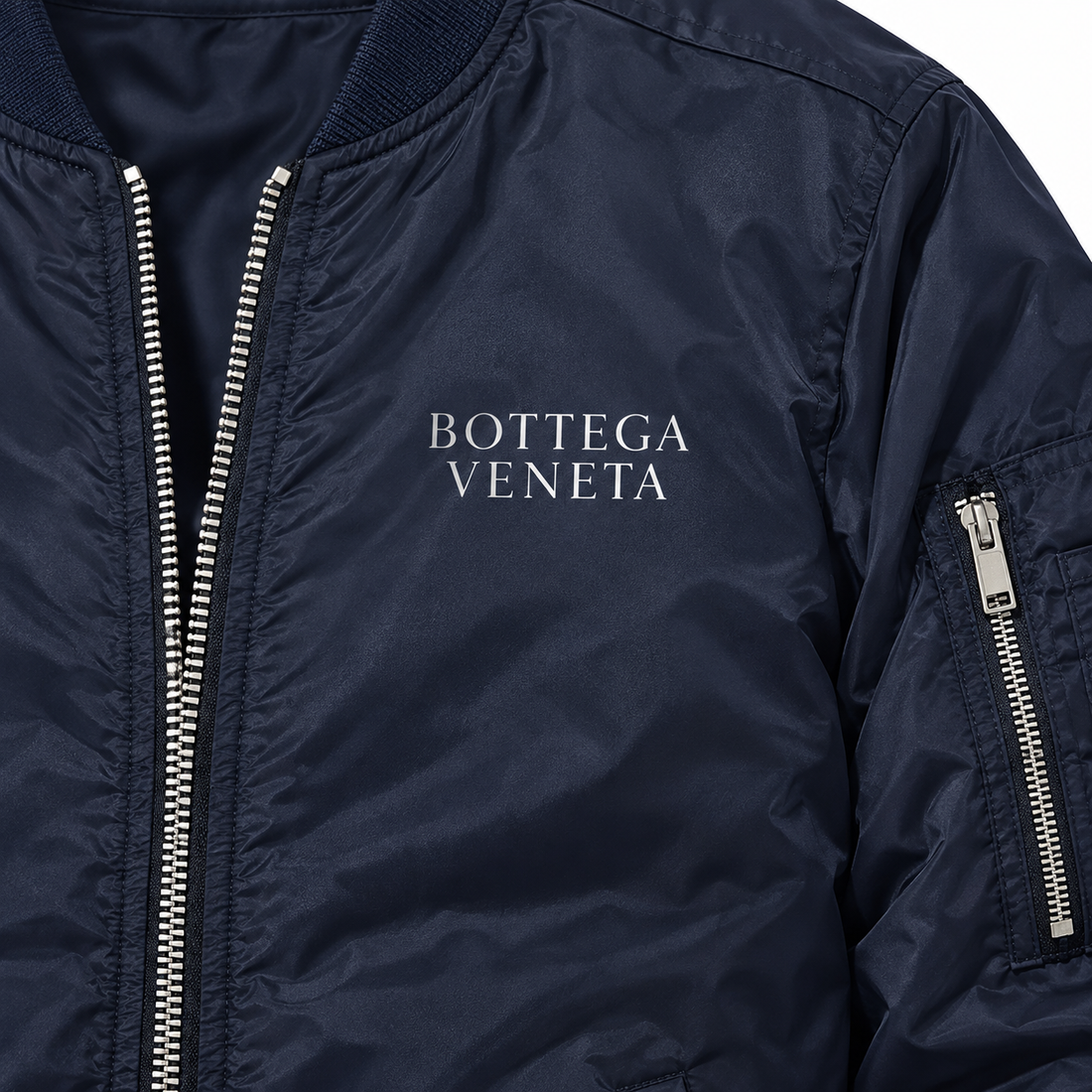 Men's Bottega Veneta Lightweight Bomber Jacket Windbreaker Softshell Varsity Jacket Coat | Color: Navy | View 3