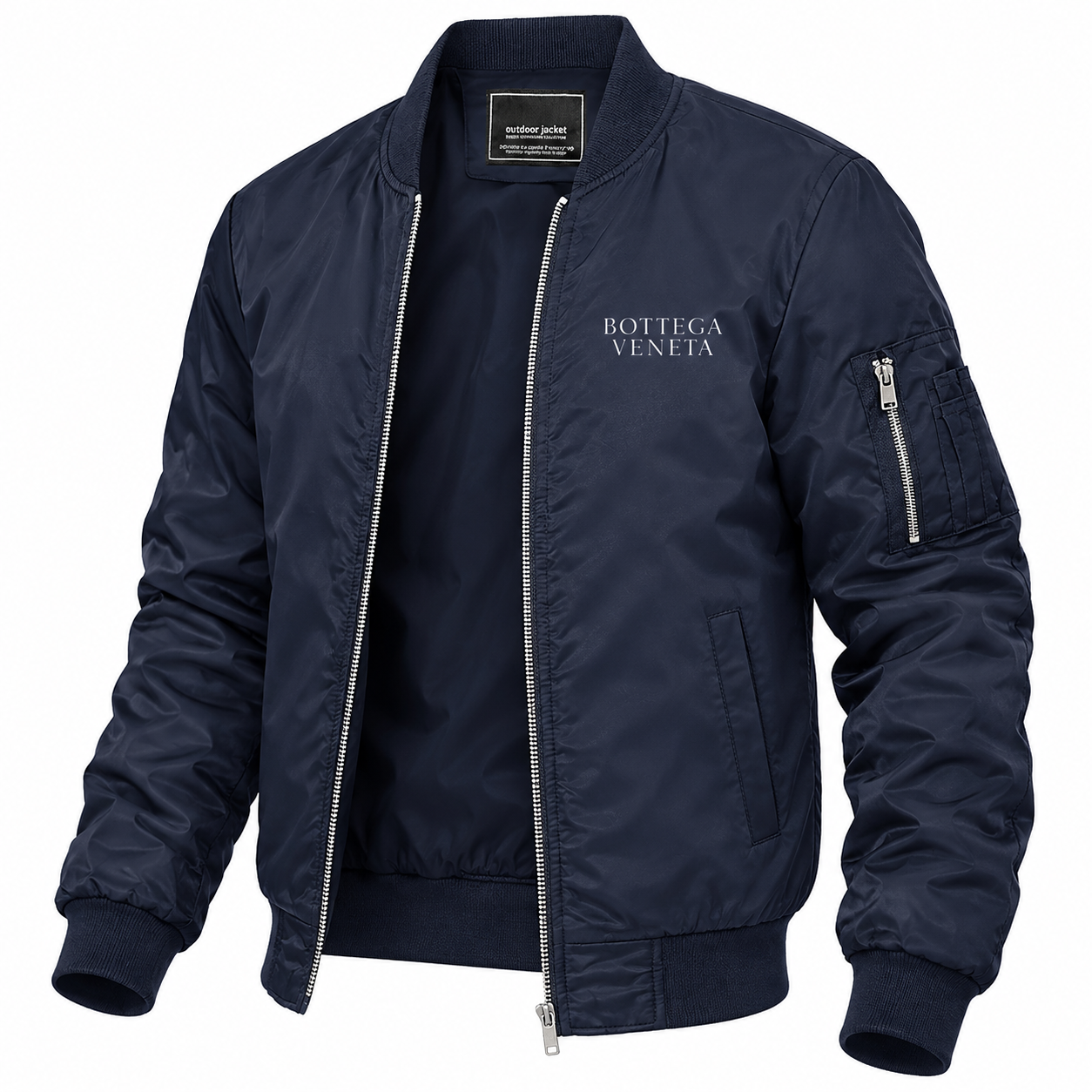 Men's Bottega Veneta Lightweight Bomber Jacket Windbreaker Softshell Varsity Jacket Coat | Color: Navy | View 5