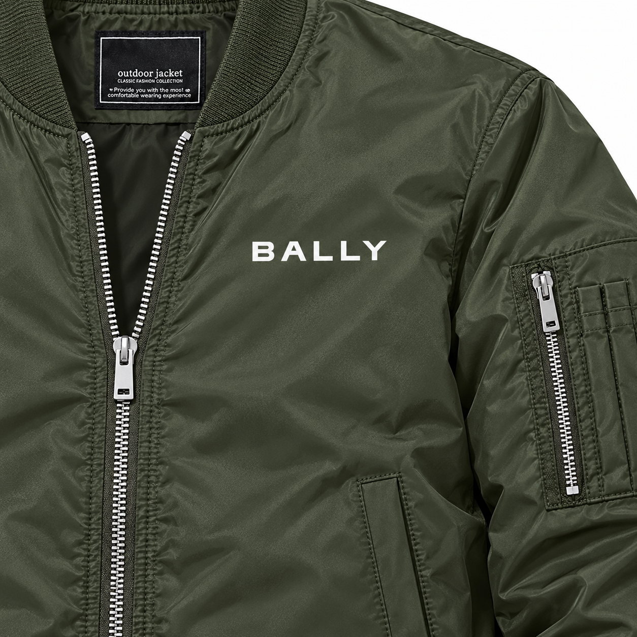 Men's Bally Lightweight Bomber Jacket Windbreaker Softshell Varsity Jacket Coat | Color: Army Green | View 3