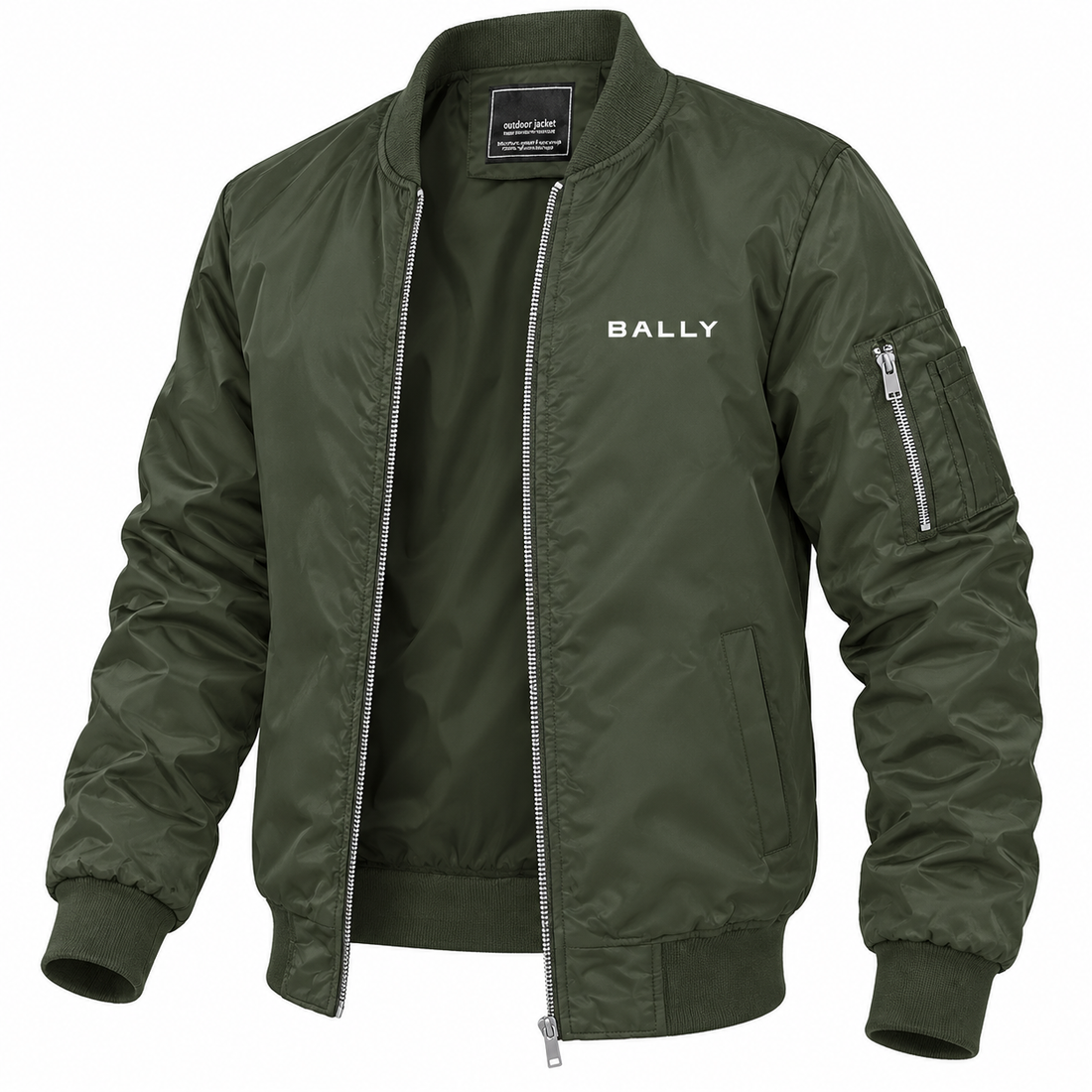 Men's Bally Lightweight Bomber Jacket Windbreaker Softshell Varsity Jacket Coat | Color: Army Green | View 5