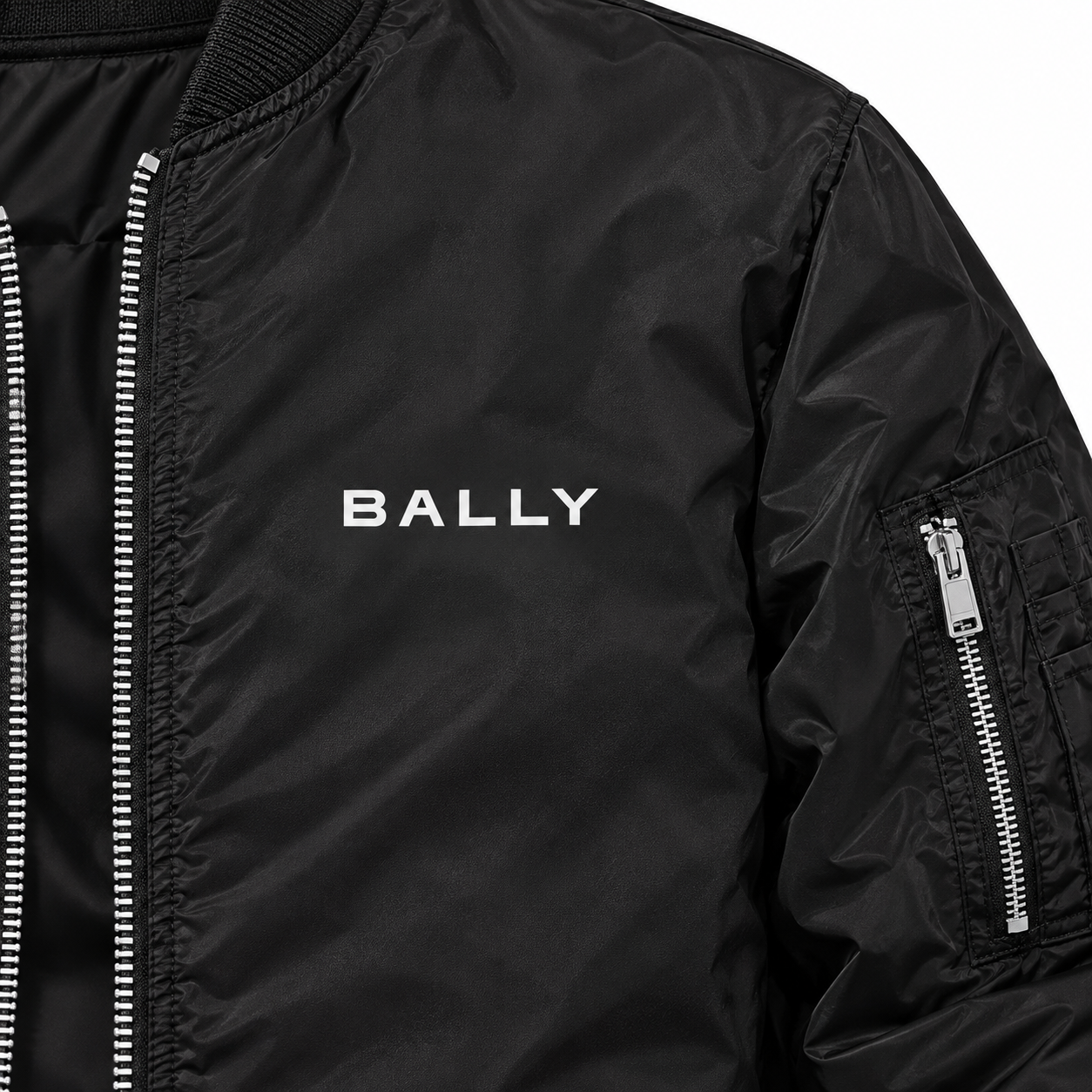 Men's Bally Lightweight Bomber Jacket Windbreaker Softshell Varsity Jacket Coat | Color: Black | View 3