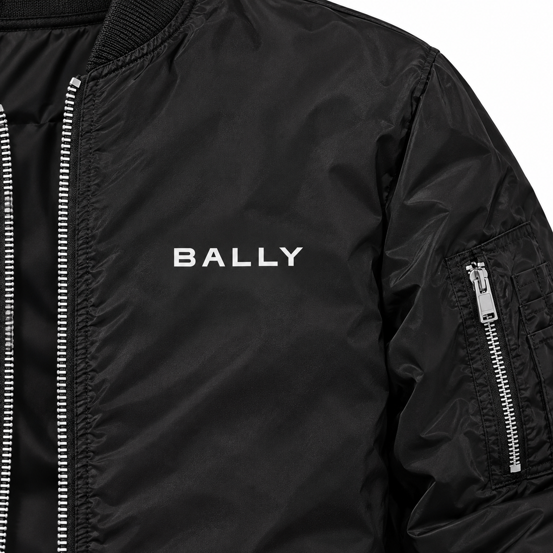 Men's Bally Lightweight Bomber Jacket Windbreaker Softshell Varsity Jacket Coat | Color: Black | View 3