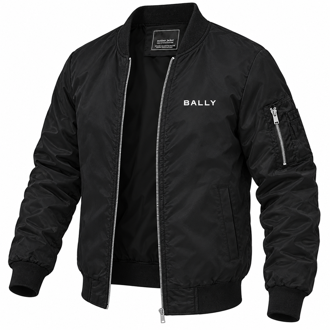 Men's Bally Lightweight Bomber Jacket Windbreaker Softshell Varsity Jacket Coat | Color: Black | View 5