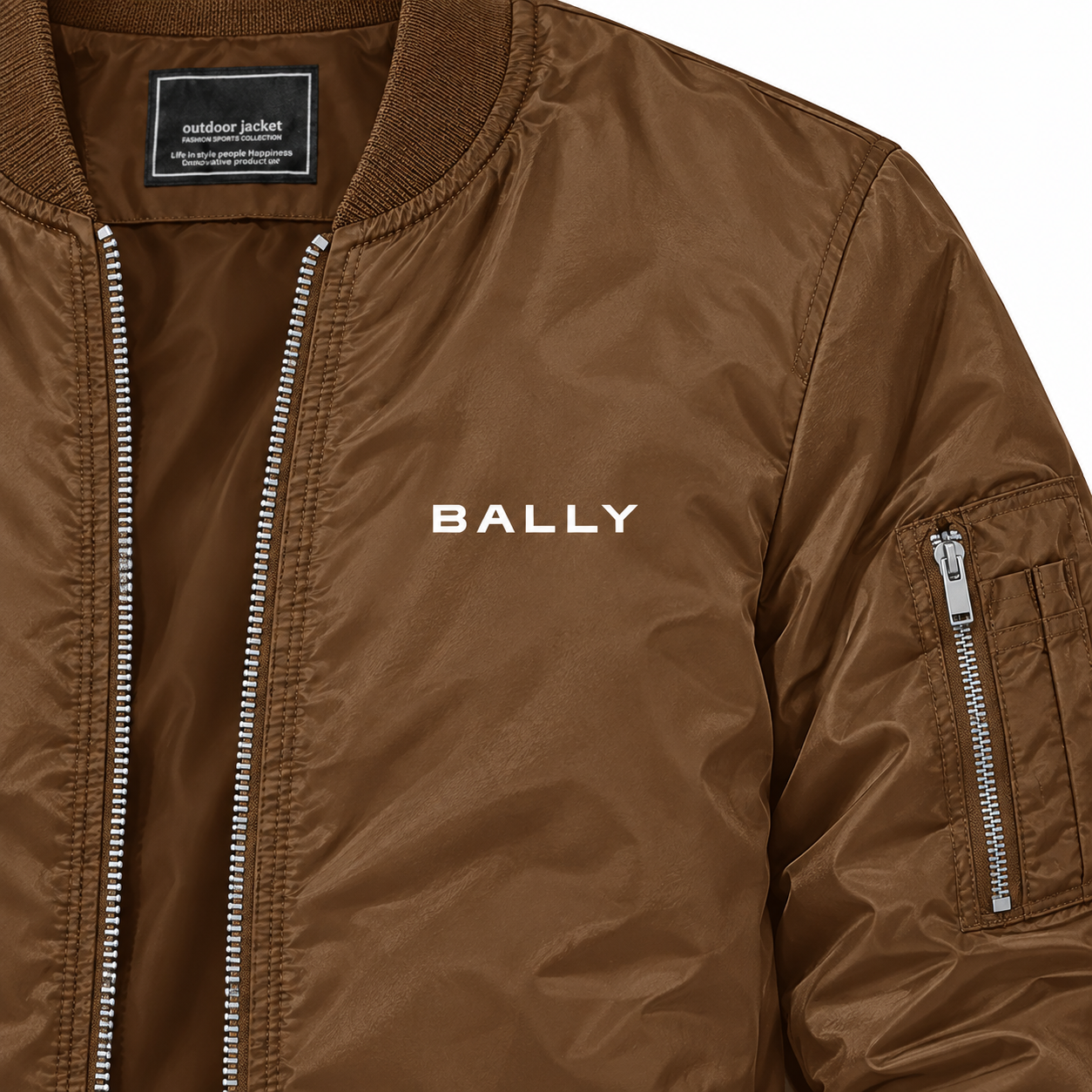 Men's Bally Lightweight Bomber Jacket Windbreaker Softshell Varsity Jacket Coat | Color: Brown | View 3