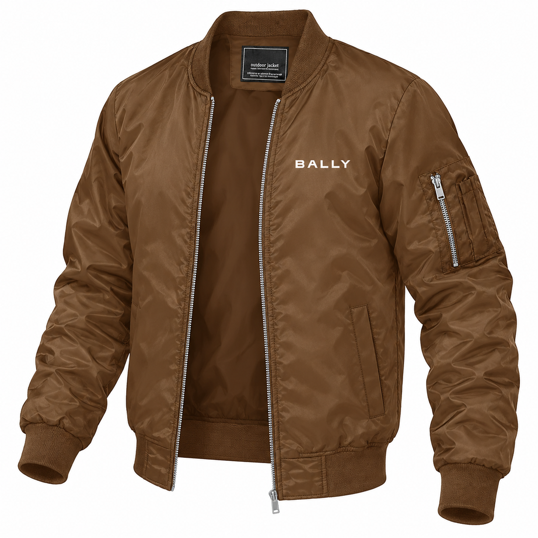 Men's Bally Lightweight Bomber Jacket Windbreaker Softshell Varsity Jacket Coat | Color: Brown | View 5