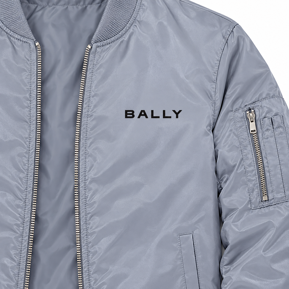 Men's Bally Lightweight Bomber Jacket Windbreaker Softshell Varsity Jacket Coat | Color: Grey | View 3