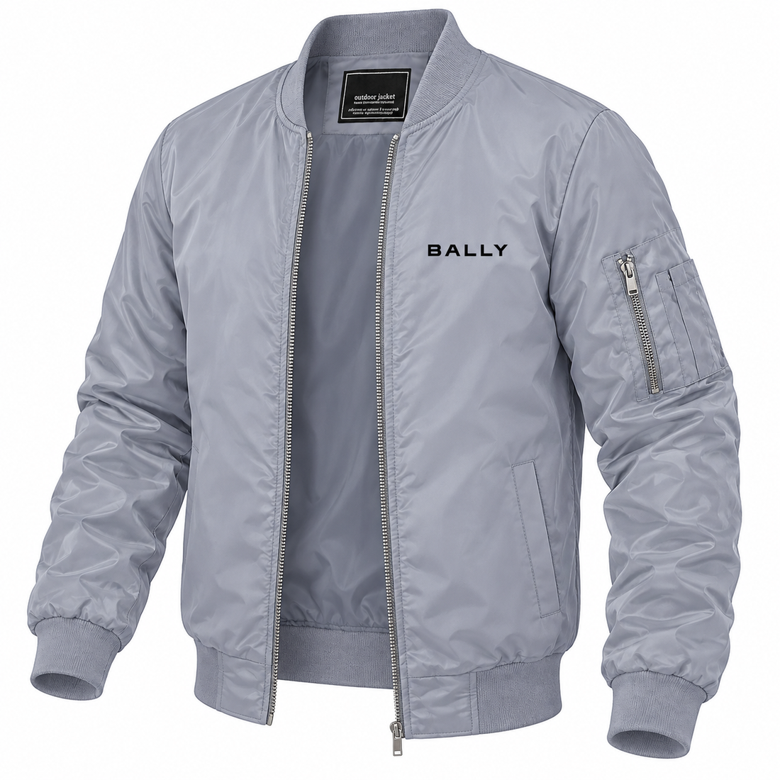 Men's Bally Lightweight Bomber Jacket Windbreaker Softshell Varsity Jacket Coat | Color: Grey | View 5
