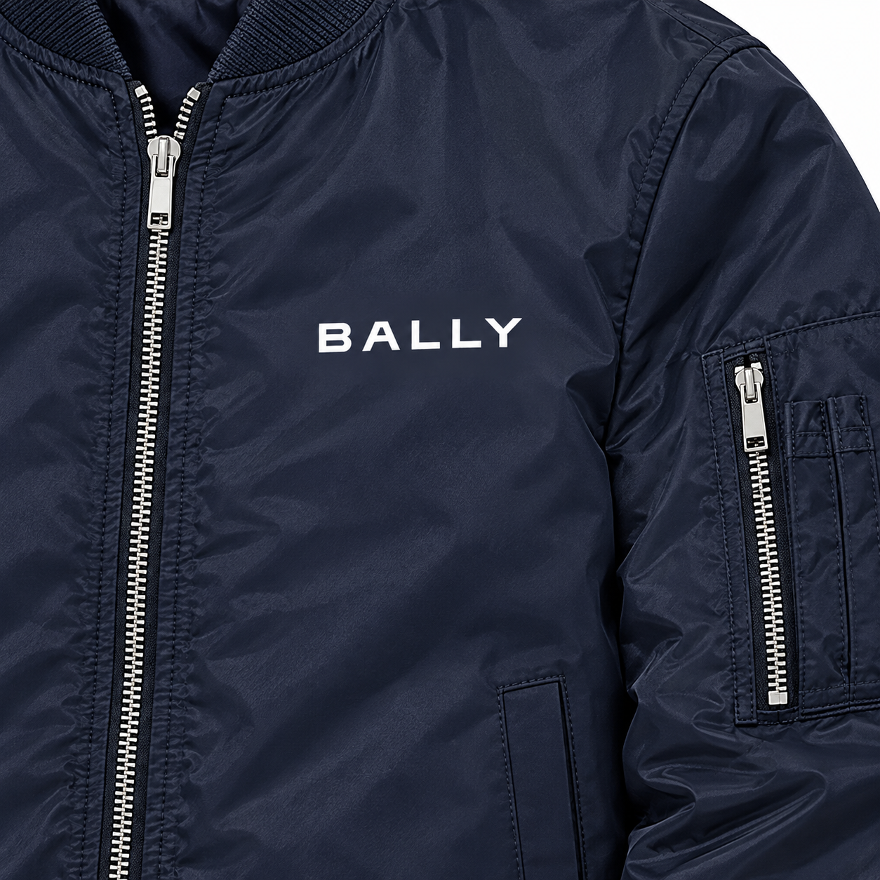 Men's Bally Lightweight Bomber Jacket Windbreaker Softshell Varsity Jacket Coat | Color: Navy | View 3