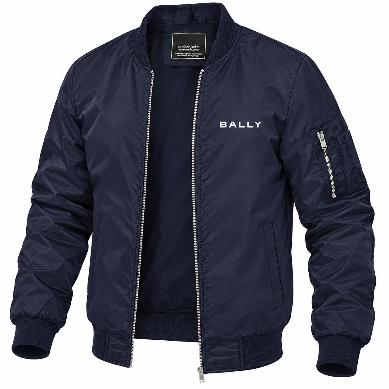 Men's Bally Lightweight Bomber Jacket Windbreaker Softshell Varsity Jacket Coat | Color: Navy | View 5