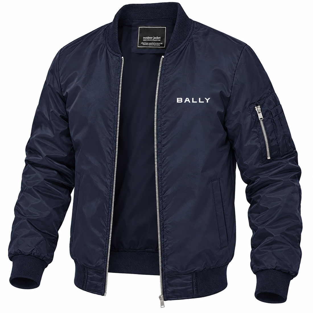 Men's Bally Lightweight Bomber Jacket Windbreaker Softshell Varsity Jacket Coat | Color: Navy | View 5