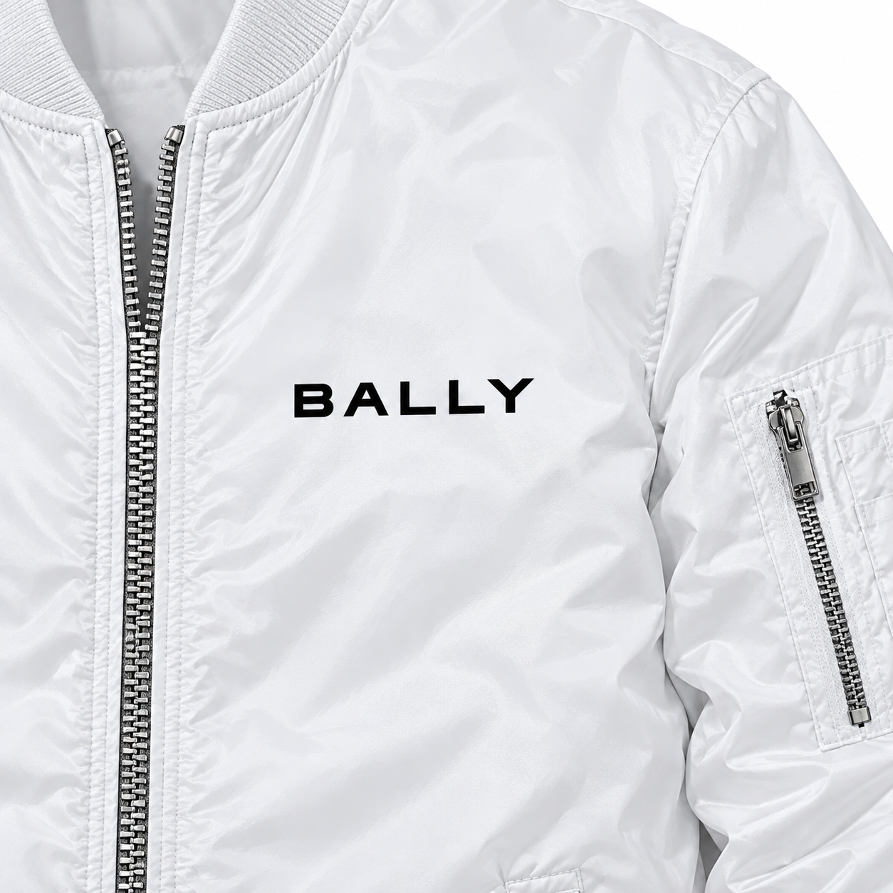 Men's Bally Lightweight Bomber Jacket Windbreaker Softshell Varsity Jacket Coat | Color: White | View 3