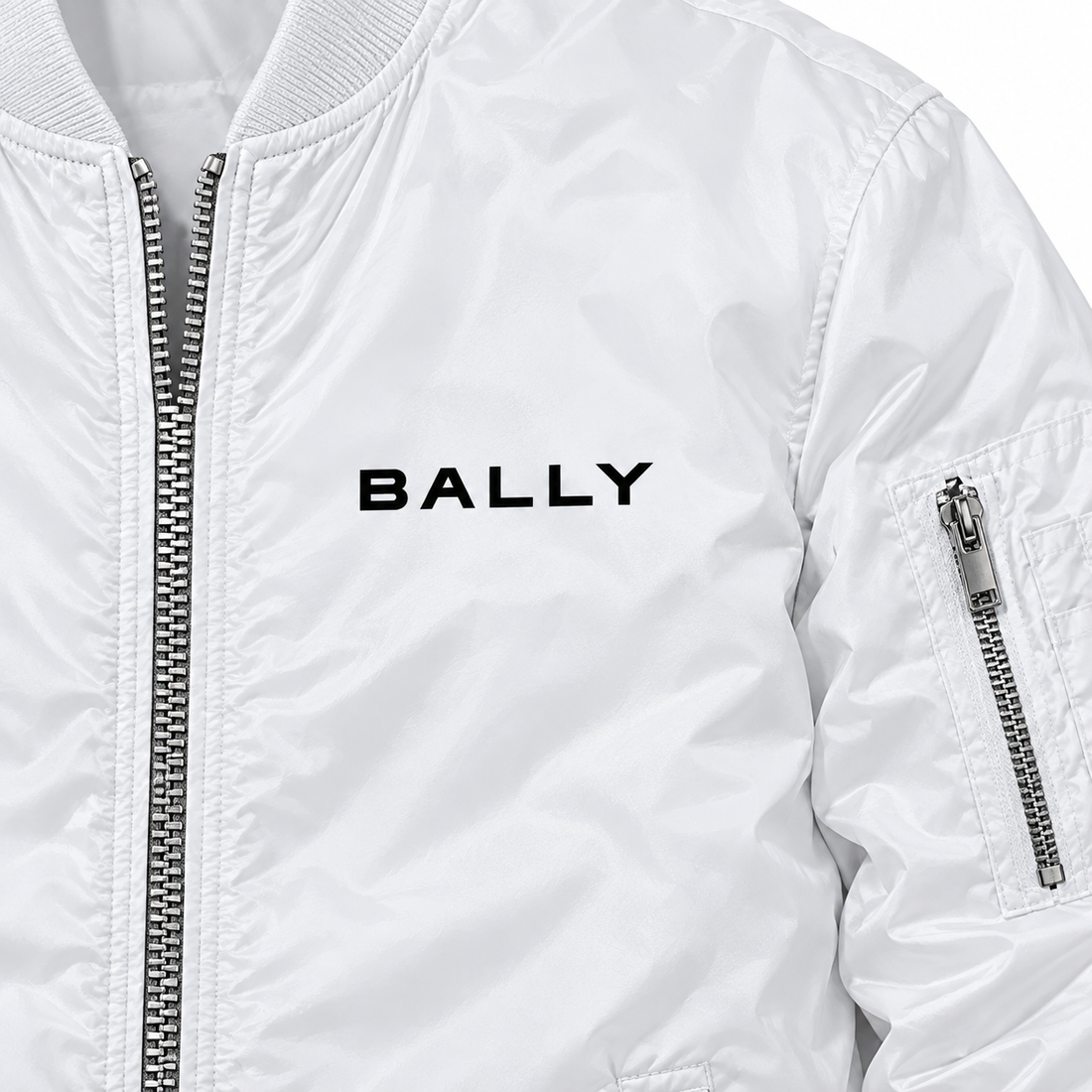 Men's Bally Lightweight Bomber Jacket Windbreaker Softshell Varsity Jacket Coat | Color: White | View 3