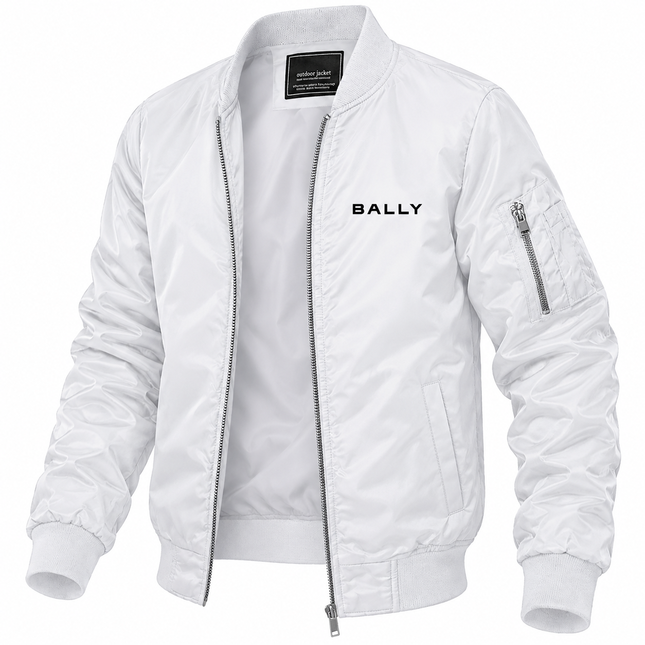 Men's Bally Lightweight Bomber Jacket Windbreaker Softshell Varsity Jacket Coat | Color: White | View 5
