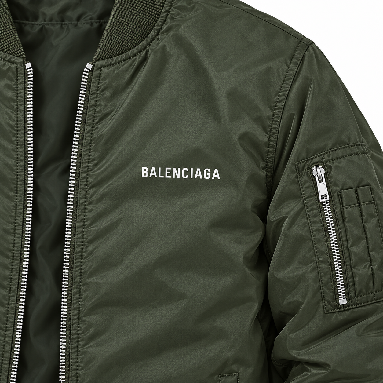 Men's Balenciaga Lightweight Bomber Jacket Windbreaker Softshell Varsity Jacket Coat | Color: Army Green | View 3