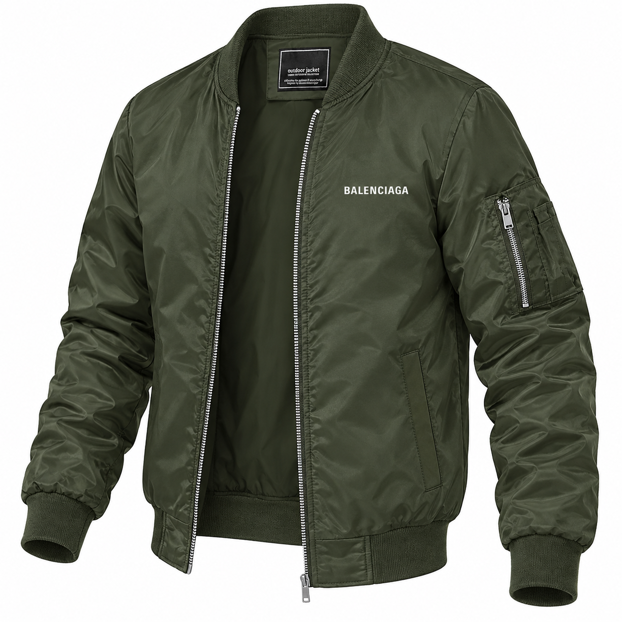 Men's Balenciaga Lightweight Bomber Jacket Windbreaker Softshell Varsity Jacket Coat | Color: Army Green | View 5