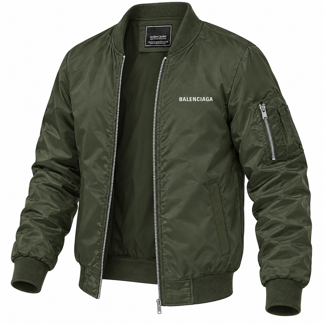 Men's Balenciaga Lightweight Bomber Jacket Windbreaker Softshell Varsity Jacket Coat | Color: Army Green | View 5