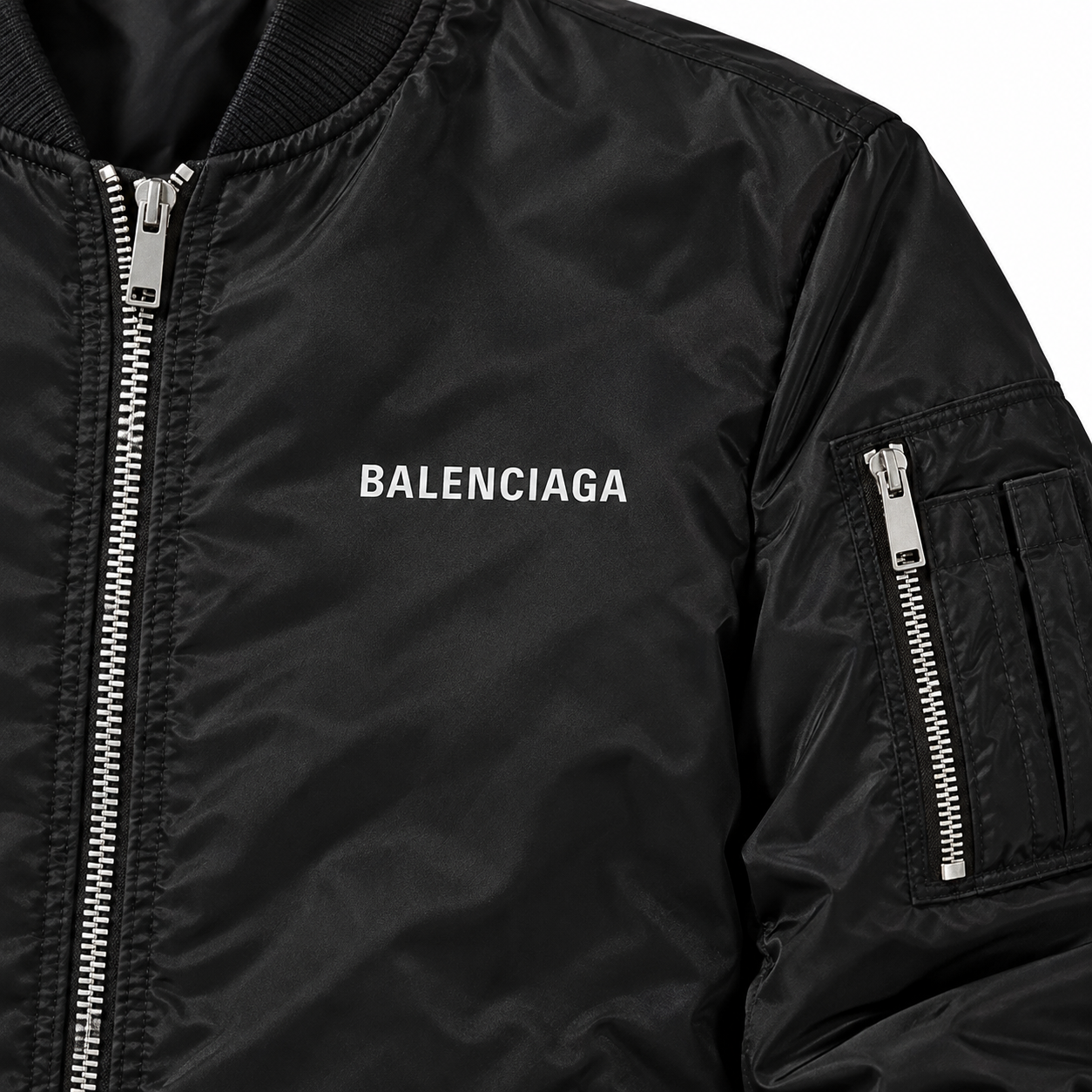 Men's Balenciaga Lightweight Bomber Jacket Windbreaker Softshell Varsity Jacket Coat | Color: Black | View 3