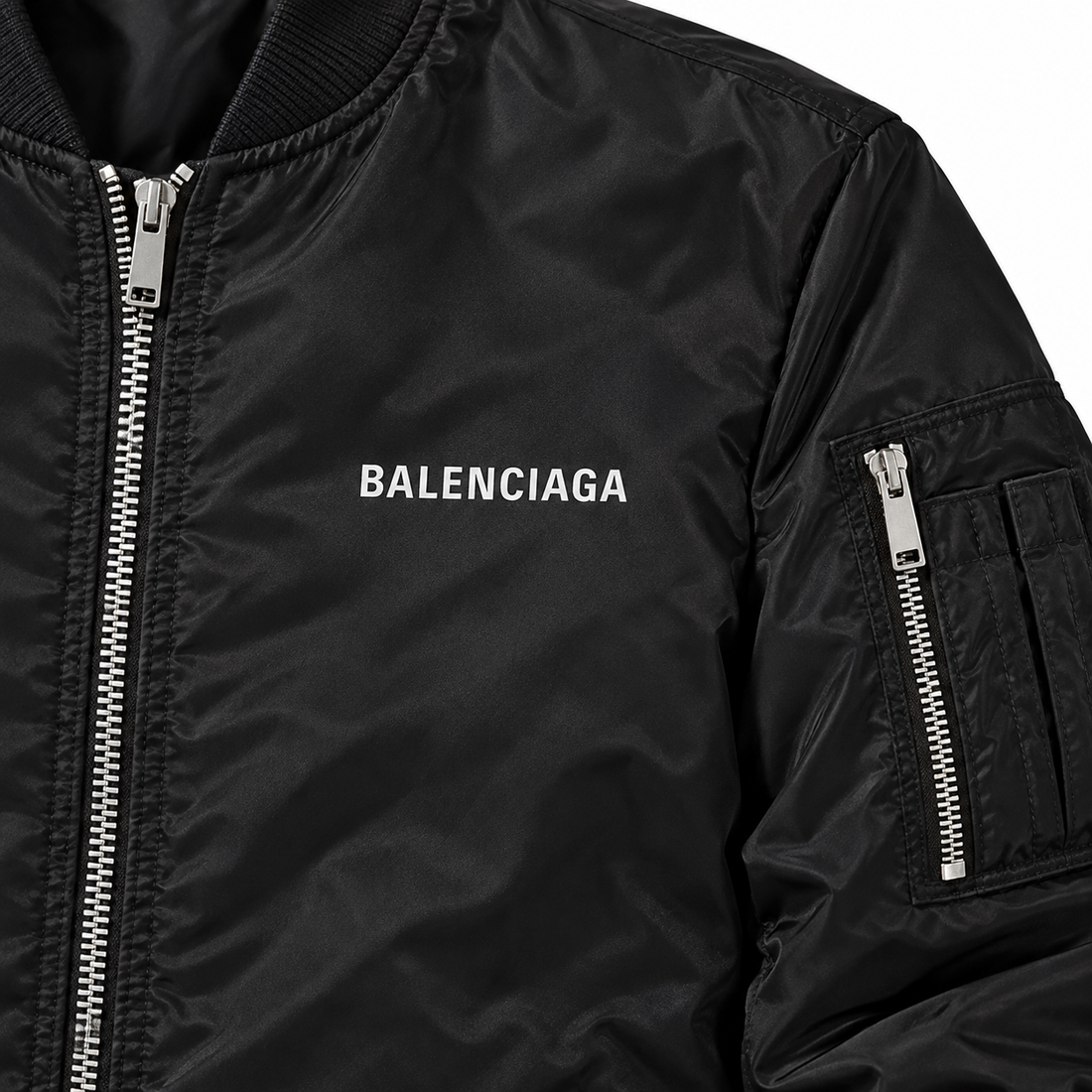 Men's Balenciaga Lightweight Bomber Jacket Windbreaker Softshell Varsity Jacket Coat | Color: Black | View 3
