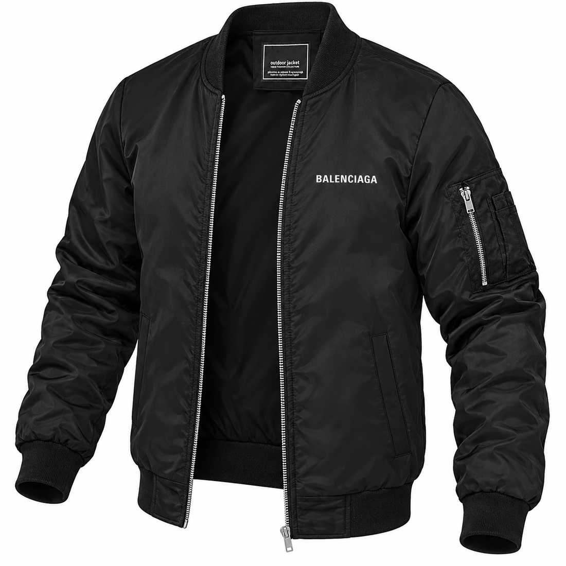 Men's Balenciaga Lightweight Bomber Jacket Windbreaker Softshell Varsity Jacket Coat | Color: Black | View 5