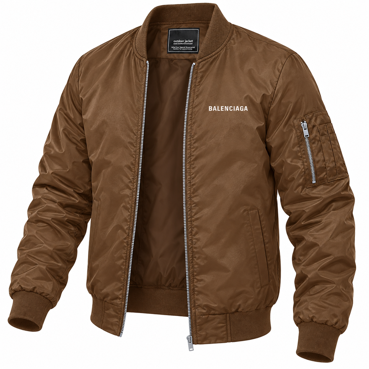 Men's Balenciaga Lightweight Bomber Jacket Windbreaker Softshell Varsity Jacket Coat | Color: Brown | View 5