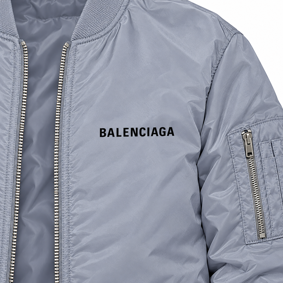 Men's Balenciaga Lightweight Bomber Jacket Windbreaker Softshell Varsity Jacket Coat | Color: Grey | View 3
