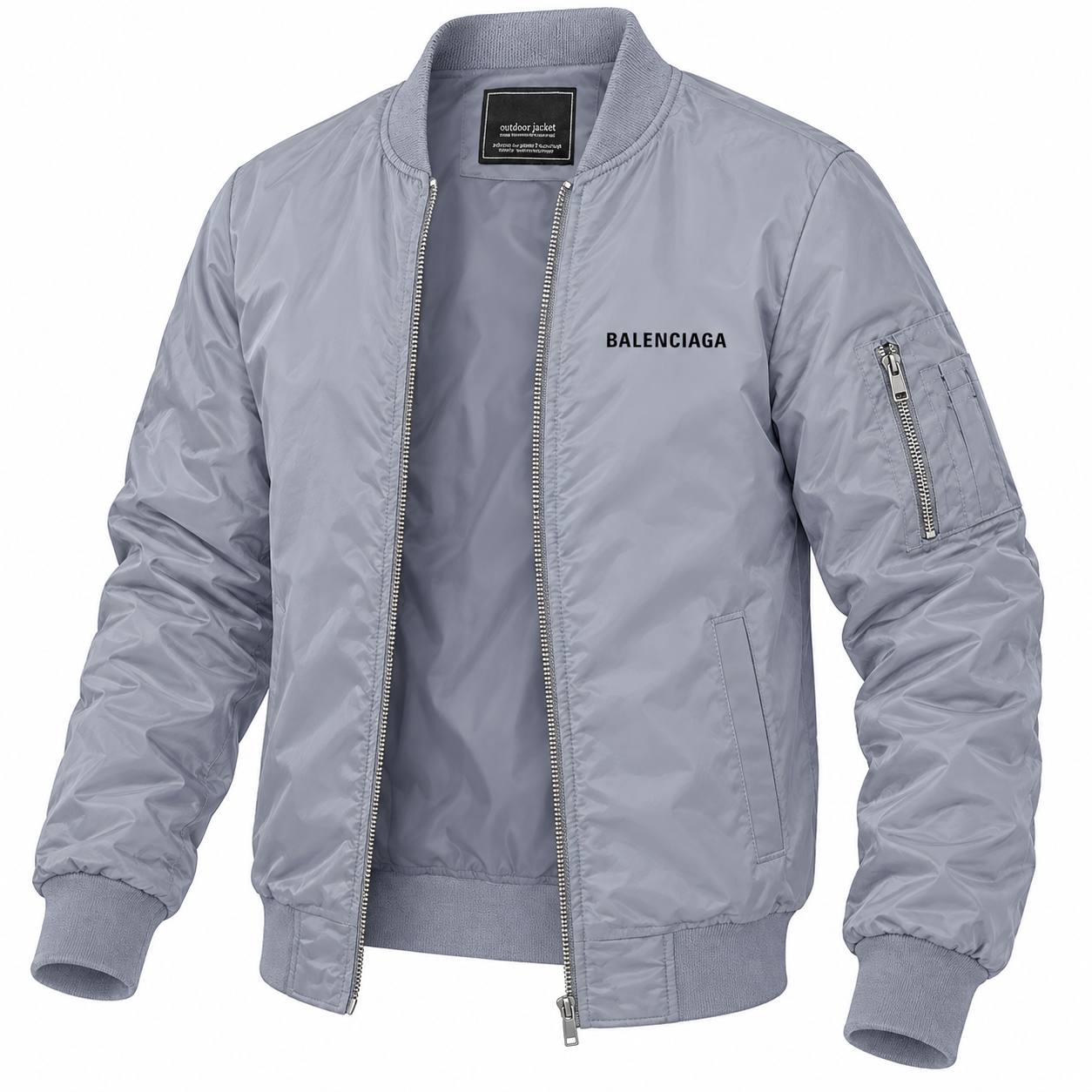 Men's Balenciaga Lightweight Bomber Jacket Windbreaker Softshell Varsity Jacket Coat | Color: Grey | View 5