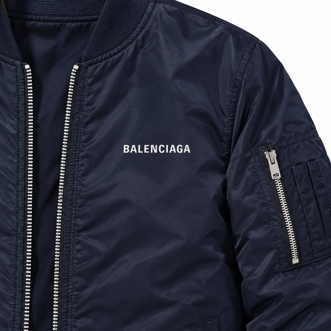 Men's Balenciaga Lightweight Bomber Jacket Windbreaker Softshell Varsity Jacket Coat | Color: Navy | View 3
