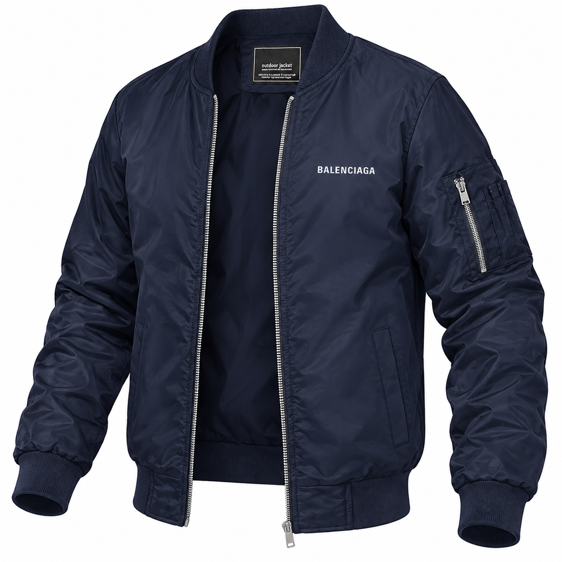Men's Balenciaga Lightweight Bomber Jacket Windbreaker Softshell Varsity Jacket Coat | Color: Navy | View 5
