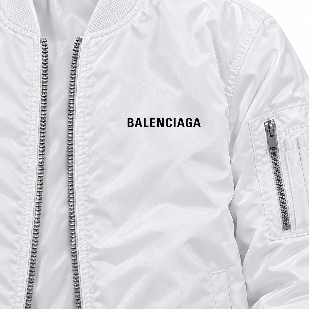Men's Balenciaga Lightweight Bomber Jacket Windbreaker Softshell Varsity Jacket Coat | Color: White | View 3