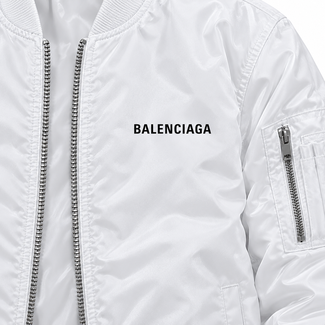 Men's Balenciaga Lightweight Bomber Jacket Windbreaker Softshell Varsity Jacket Coat | Color: White | View 3