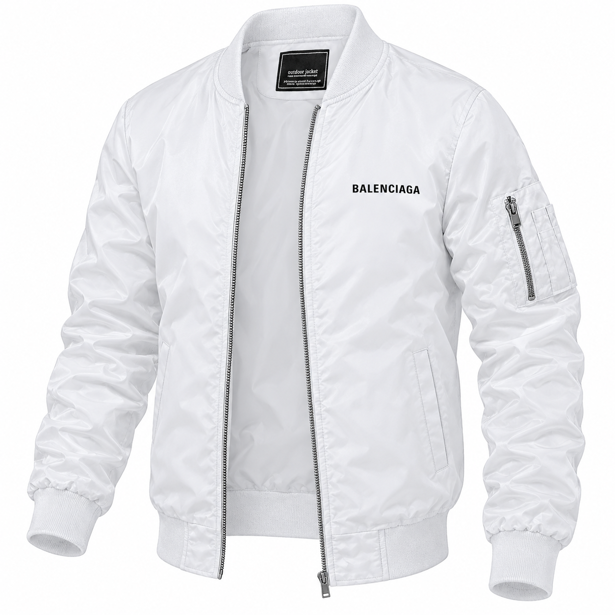 Men's Balenciaga Lightweight Bomber Jacket Windbreaker Softshell Varsity Jacket Coat | Color: White | View 5
