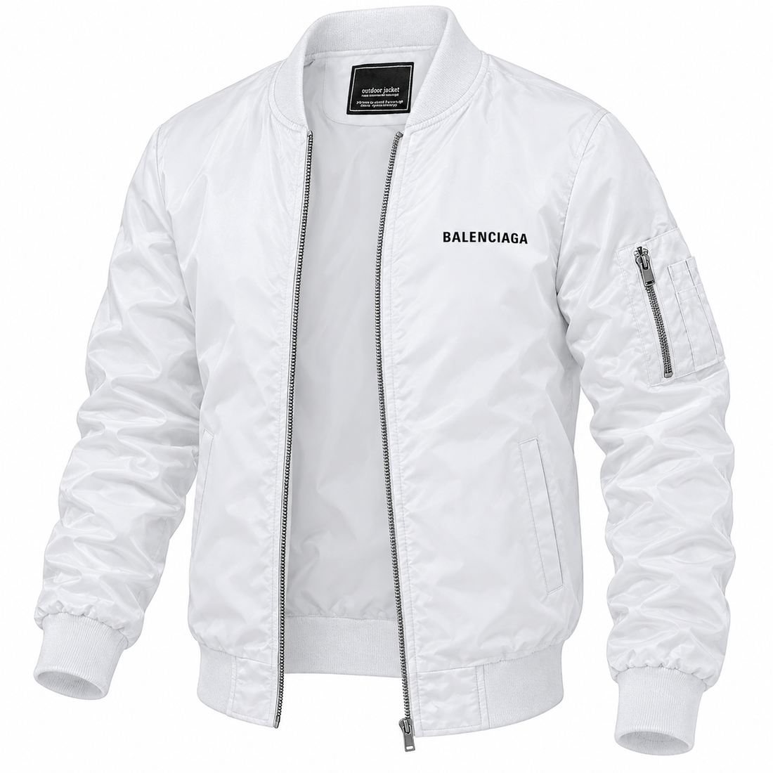 Men's Balenciaga Lightweight Bomber Jacket Windbreaker Softshell Varsity Jacket Coat | Color: White | View 5