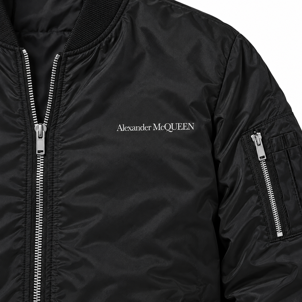 Men's Alexander McQueen Lightweight Bomber Jacket Windbreaker Softshell Varsity Jacket Coat | Color: Black | View 3