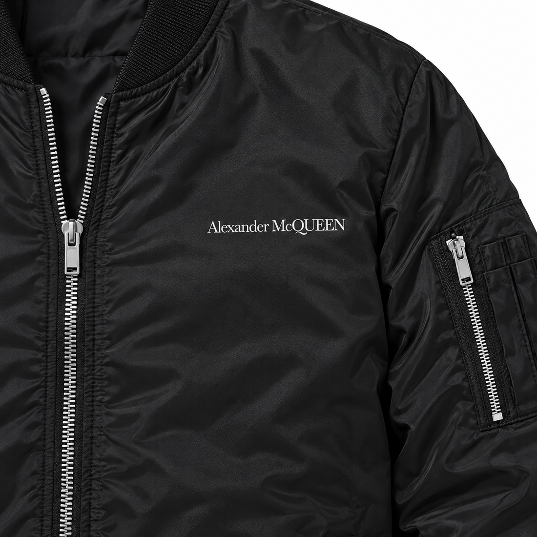 Men's Alexander McQueen Lightweight Bomber Jacket Windbreaker Softshell Varsity Jacket Coat | Color: Black | View 3
