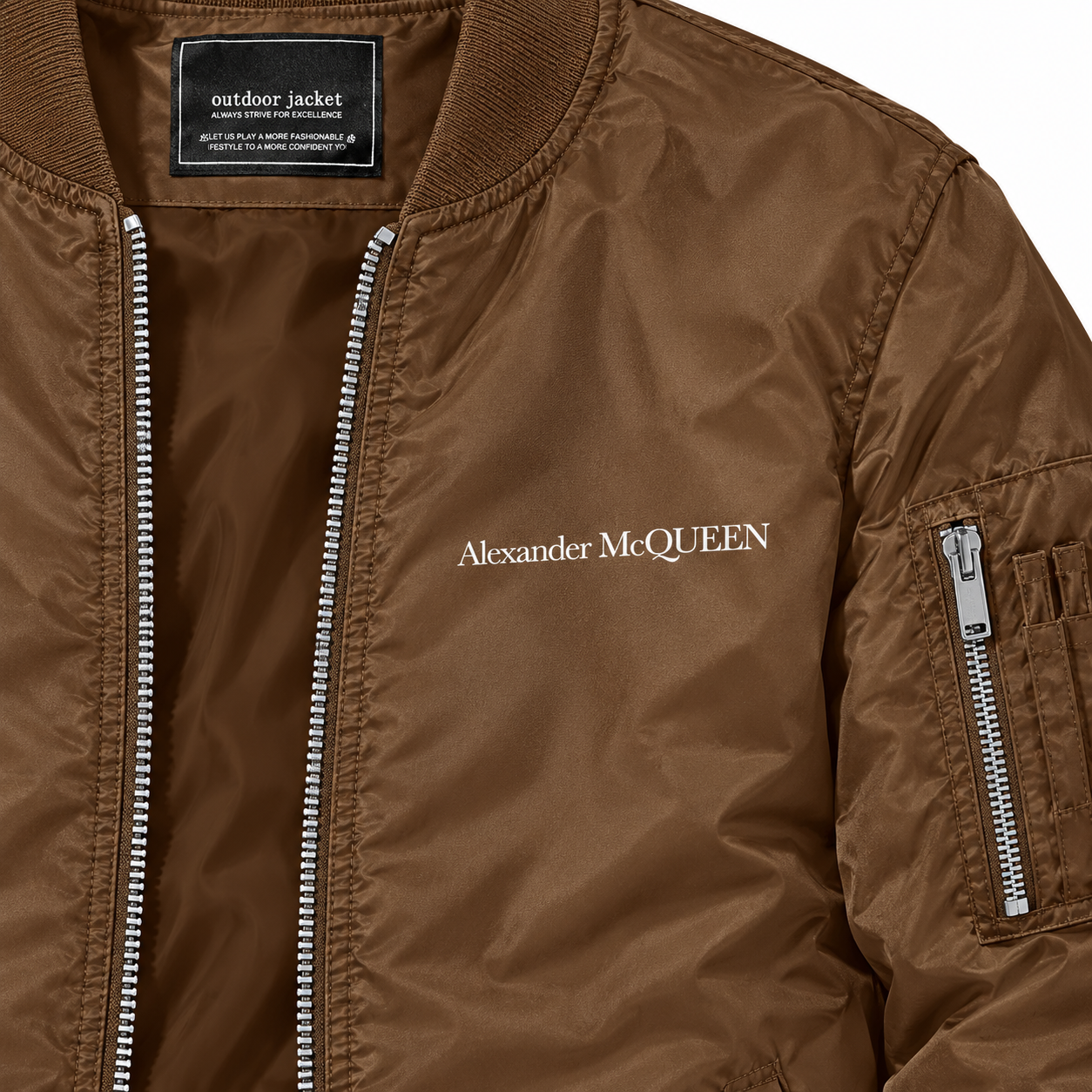 Men's Alexander McQueen Lightweight Bomber Jacket Windbreaker Softshell Varsity Jacket Coat | Color: Brown | View 3