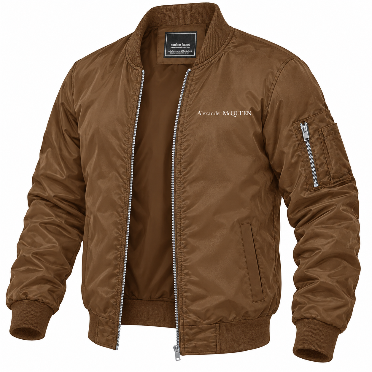 Men's Alexander McQueen Lightweight Bomber Jacket Windbreaker Softshell Varsity Jacket Coat | Color: Brown | View 5