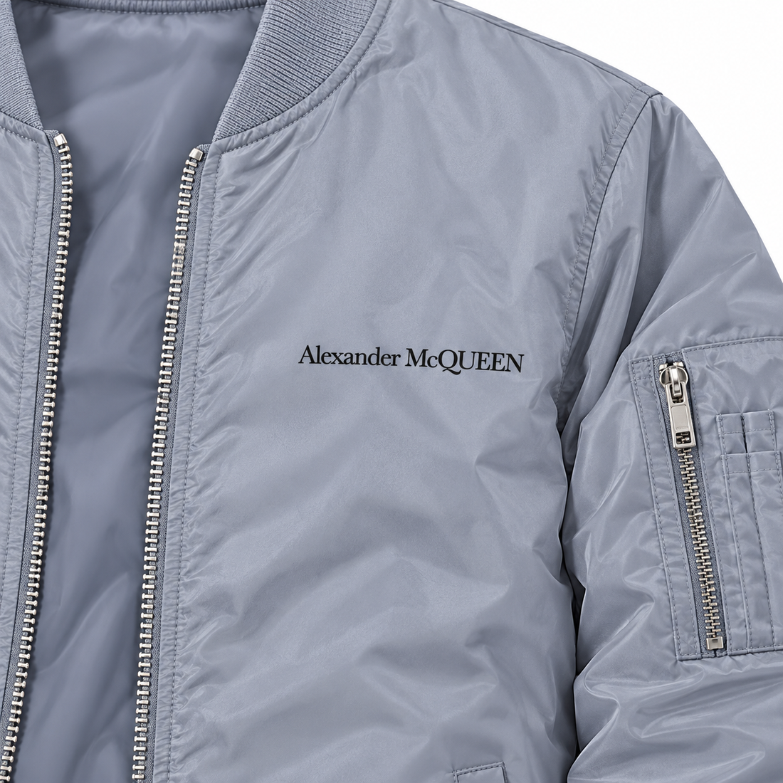 Men's Alexander McQueen Lightweight Bomber Jacket Windbreaker Softshell Varsity Jacket Coat | Color: Grey | View 3