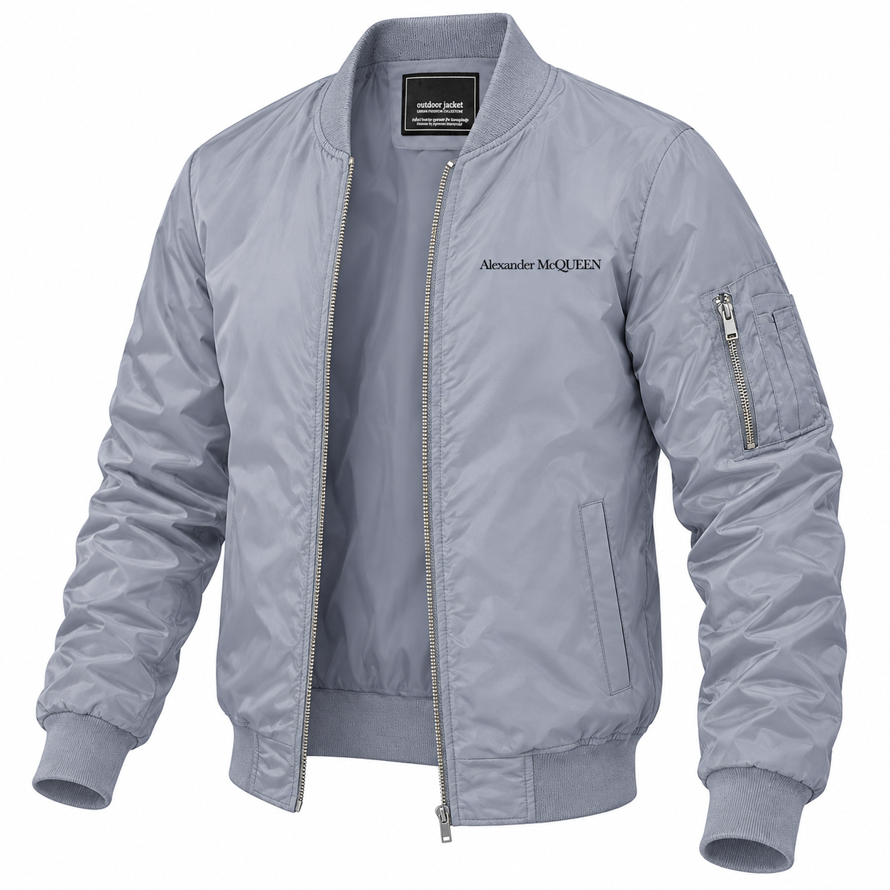Men's Alexander McQueen Lightweight Bomber Jacket Windbreaker Softshell Varsity Jacket Coat | Color: Grey | View 5
