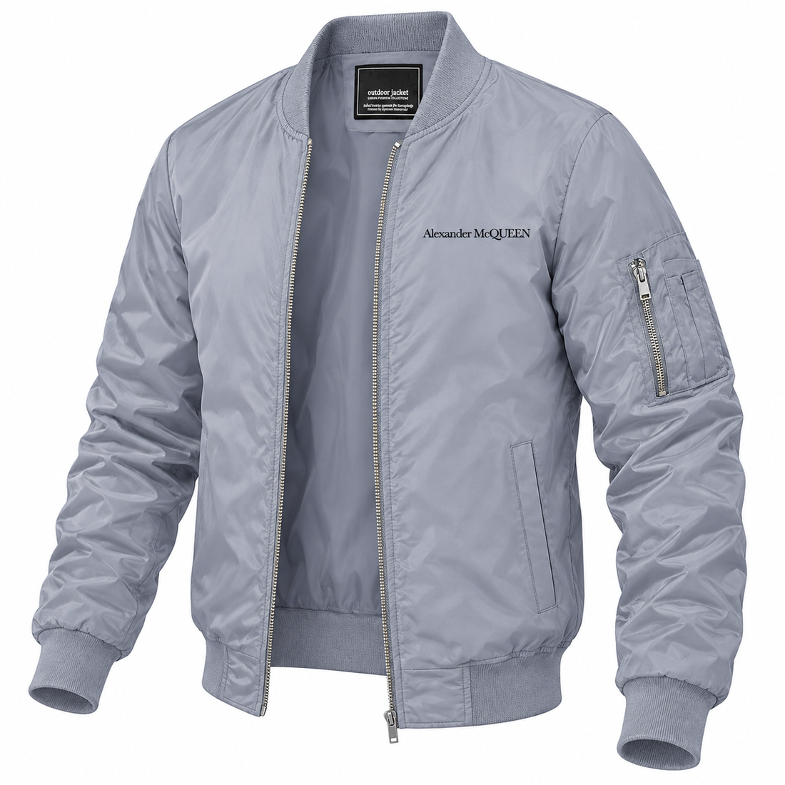 Men's Alexander McQueen Lightweight Bomber Jacket Windbreaker Softshell Varsity Jacket Coat | Color: Grey | View 5