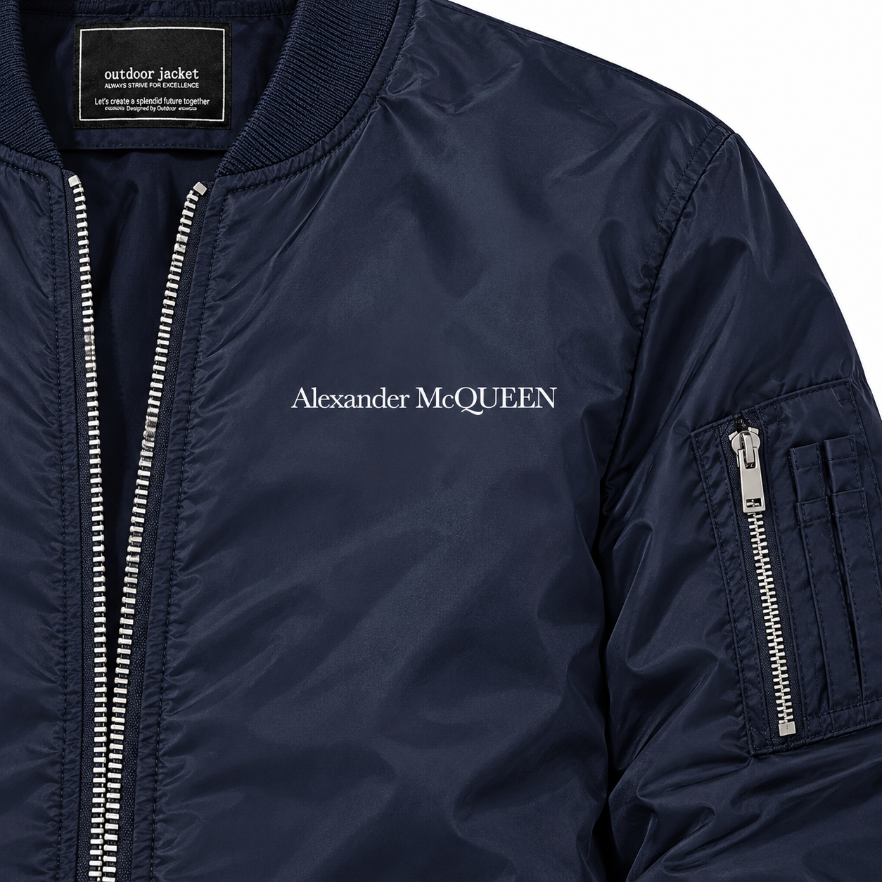 Men's Alexander McQueen Lightweight Bomber Jacket Windbreaker Softshell Varsity Jacket Coat | Color: Navy | View 3