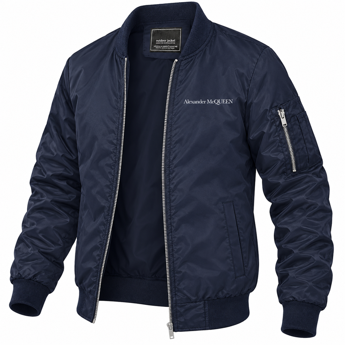 Men's Alexander McQueen Lightweight Bomber Jacket Windbreaker Softshell Varsity Jacket Coat | Color: Navy | View 5