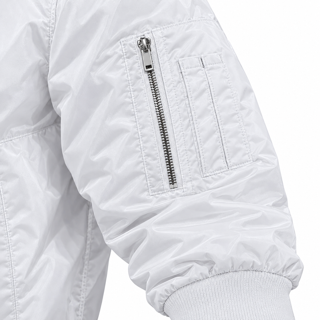 Men's Alexander McQueen Lightweight Bomber Jacket Windbreaker Softshell Varsity Jacket Coat | Color: White | View 4