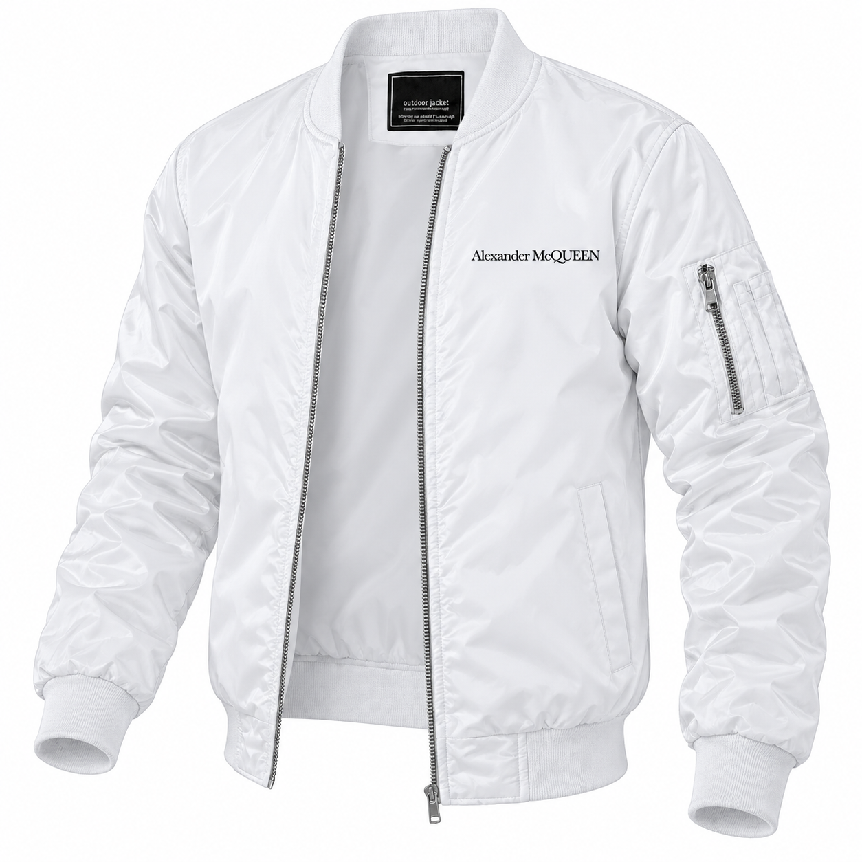 Men's Alexander McQueen Lightweight Bomber Jacket Windbreaker Softshell Varsity Jacket Coat | Color: White | View 5