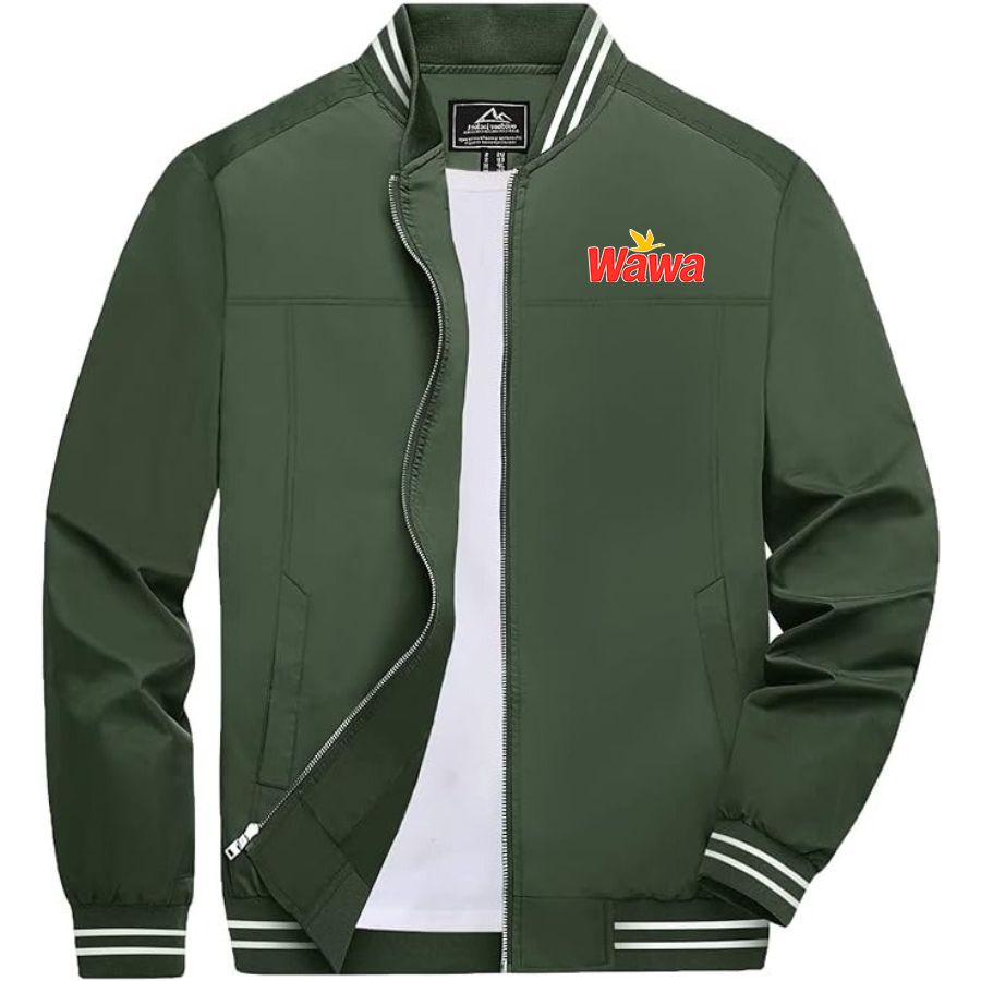 Men's Wawa Gas Station Lightweight Zip-Up Bomber Jacket Ribbed Collar and Cuffs Outerwear
