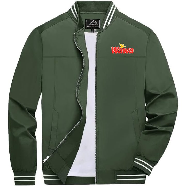 Men's Wawa Gas Station Lightweight Zip-Up Bomber Jacket Ribbed Collar and Cuffs Outerwear