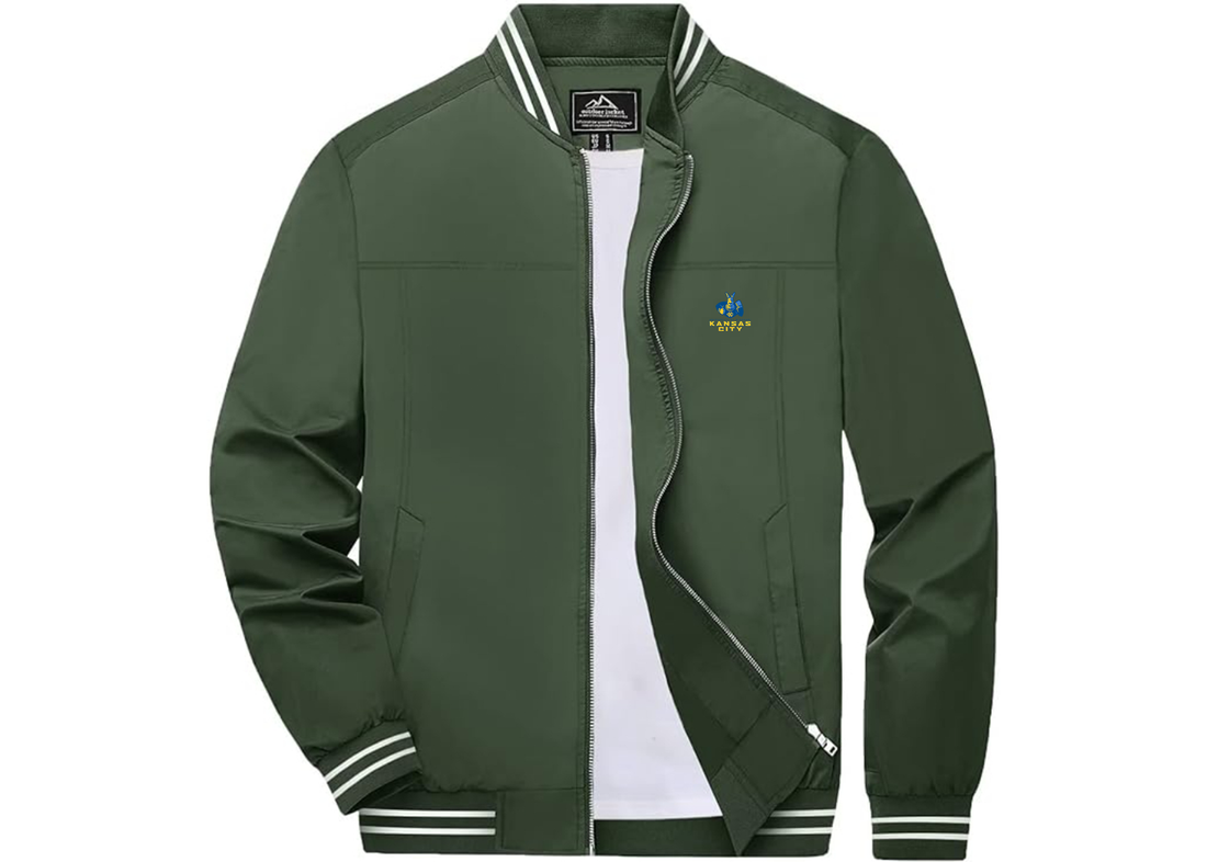 Men's UMKC Kangaroos Lightweight Zip-Up Bomber Jacket Ribbed Collar and Cuffs