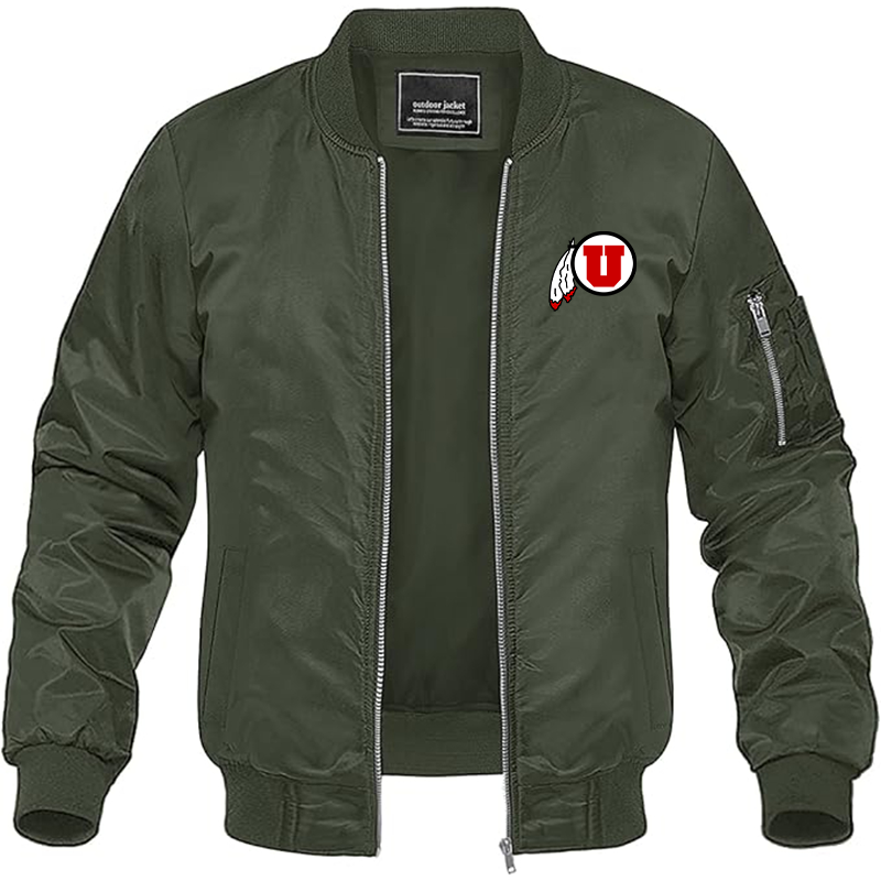 Men's  Utah Utes Lightweight Bomber Jacket Windbreaker Softshell Varsity Jacket Coat