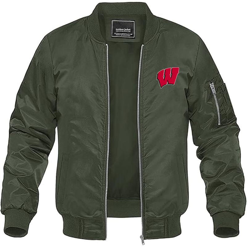 Men's Wisconsin Badgers Lightweight Bomber Jacket Windbreaker Softshell Varsity Jacket Coat