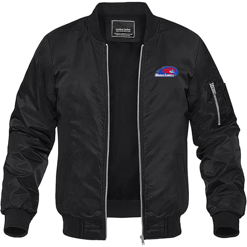 Men's UMass Lowell River Hawks Lightweight Bomber Jacket Windbreaker Softshell Varsity Jacket Coat